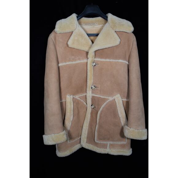 Vintage Lakeland Tan Suede Field Coat Men's Sz 42 Wool Lining Trim Button Up